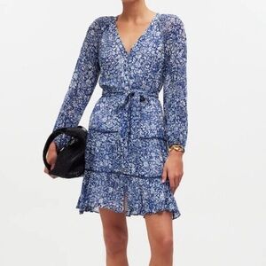 Madewell Blue Floral Tiered Mini Dress